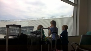 Waiting to board our first flight.